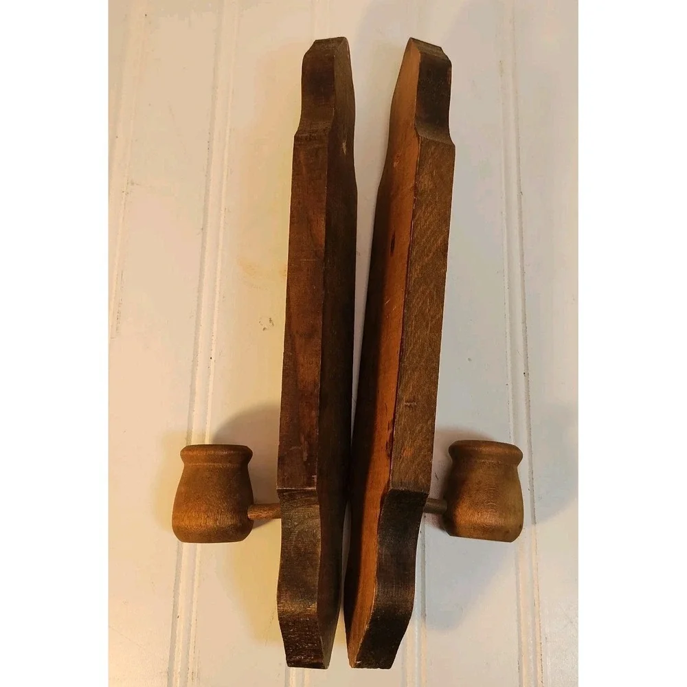 Vtg Wood Wall Candle Sconce Pair Cottage Rustic Farmhouse Country Core MCM Folk